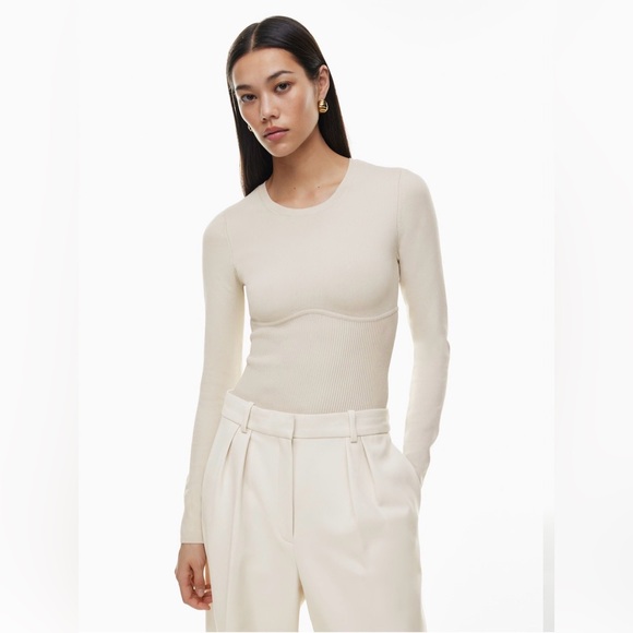 Babaton Tops - Babaton Aritzia Sculpt Knit Long Sleeve Bodysuit Beige Cream Size Small